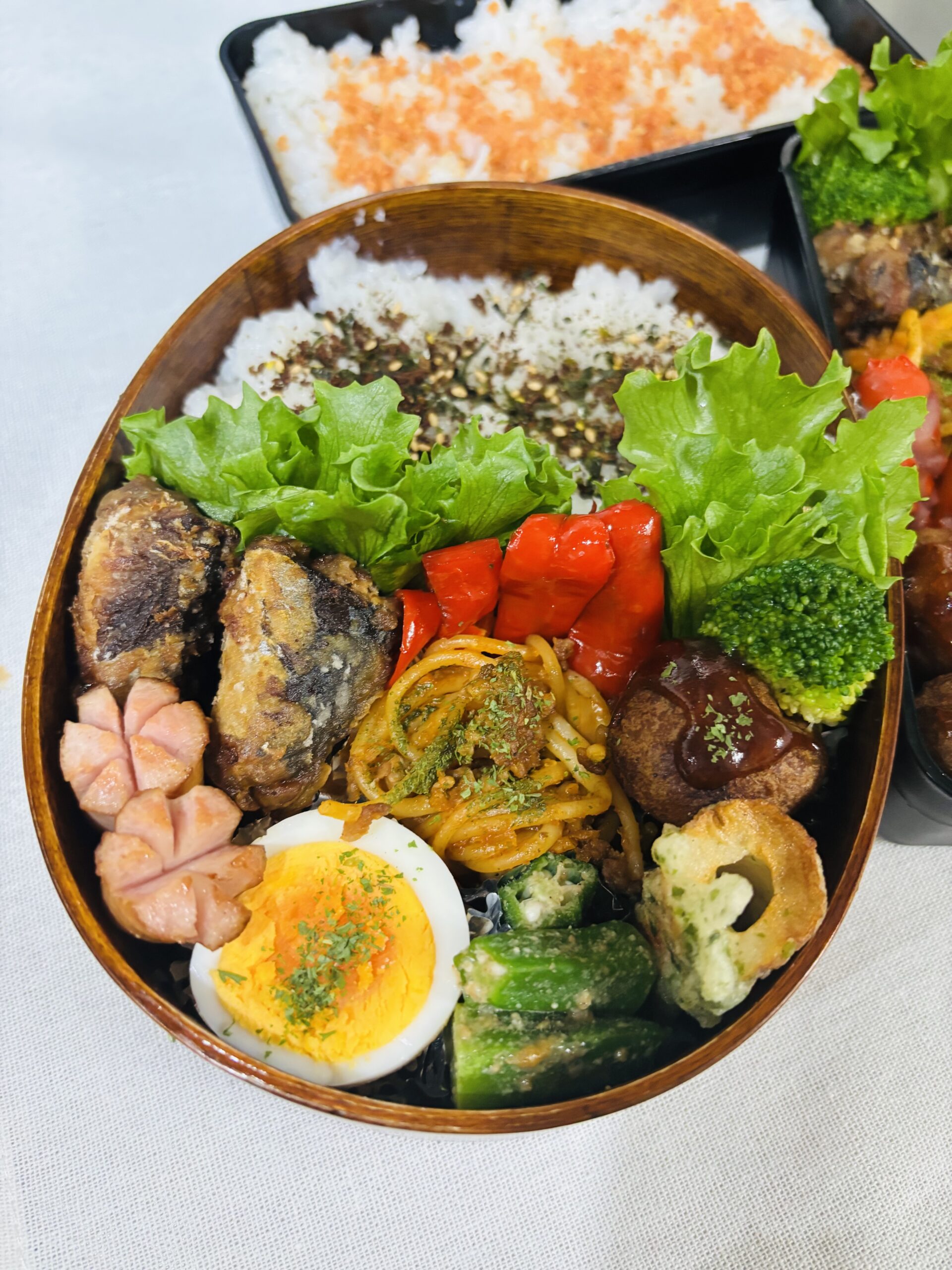 味付きサバ缶で作る竜田揚げ弁当｜旦那さんと息子のお弁当例